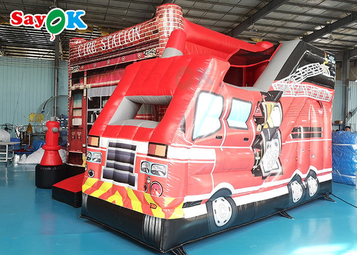 Fire Truck Themed Inflatable Bouncing Castle For Children Amusement Park